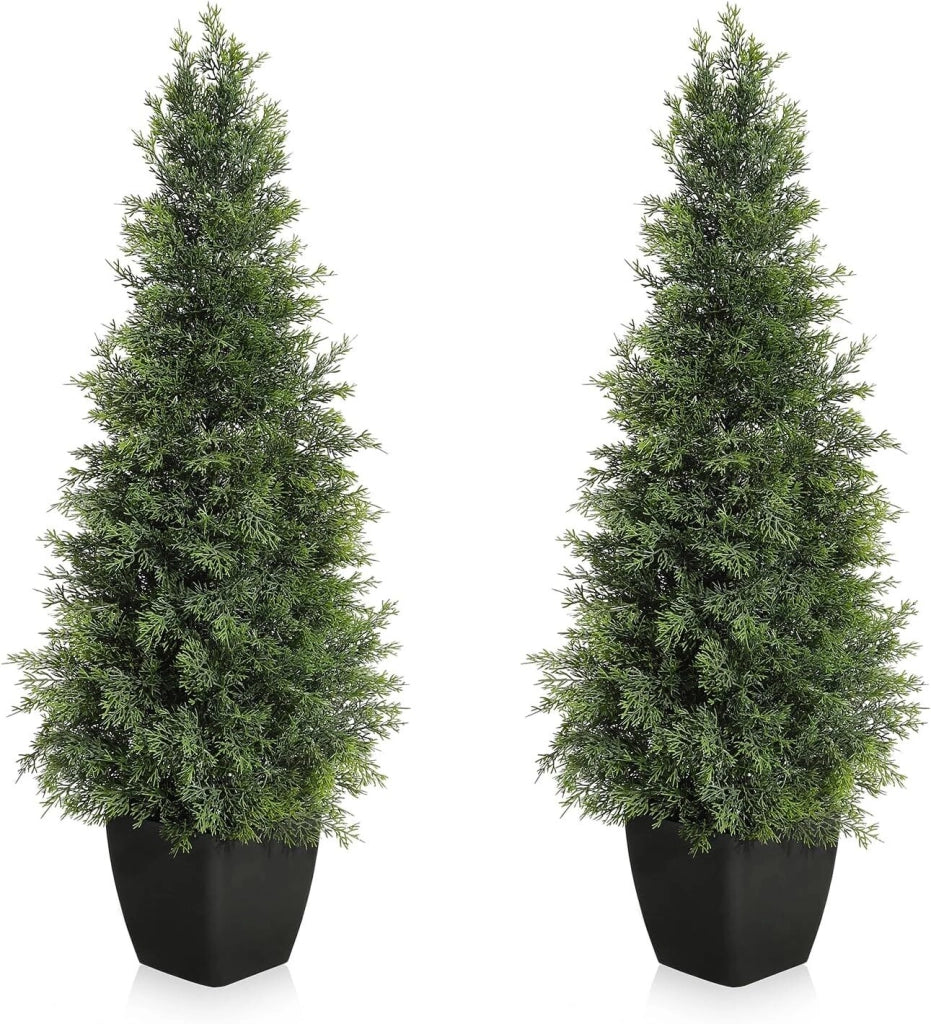 Set 2 Piante di Cedro Artificiale 90 cm Finto Conifera con Protezione UV e Vaso