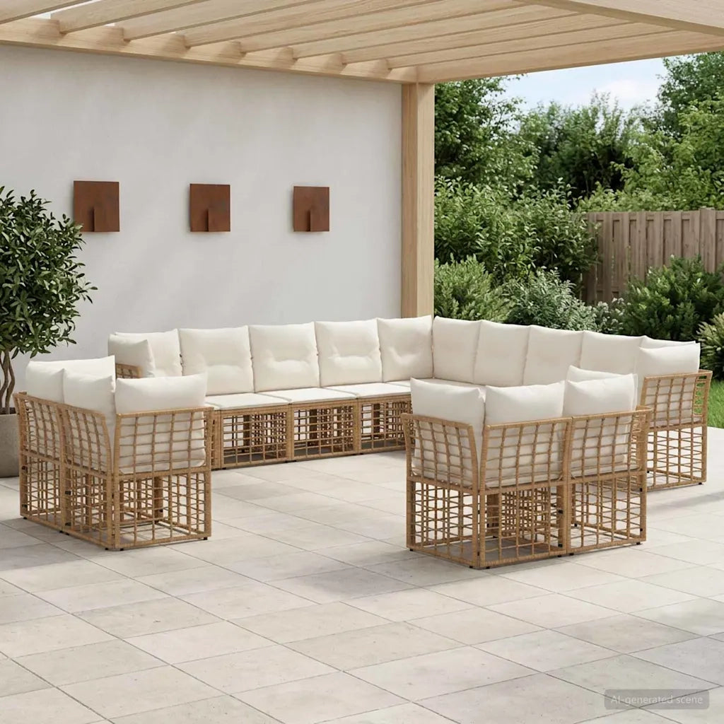 Set di divani da esterno Naturale e Bianco Crema Poliestere 3437614