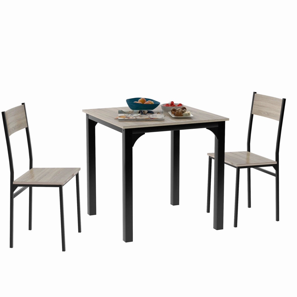 Set da pranzo con tavolo e 2 sedie 70x70x75 cm; MDF con PVC e metallo naturale