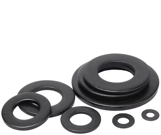 Ferrite di fissaggio a sezione piatta - Acciaio al carbonio - Nero - M2 x 5 x 0,5 mm - 200 pezzi - Materiale di fissaggio - Anello