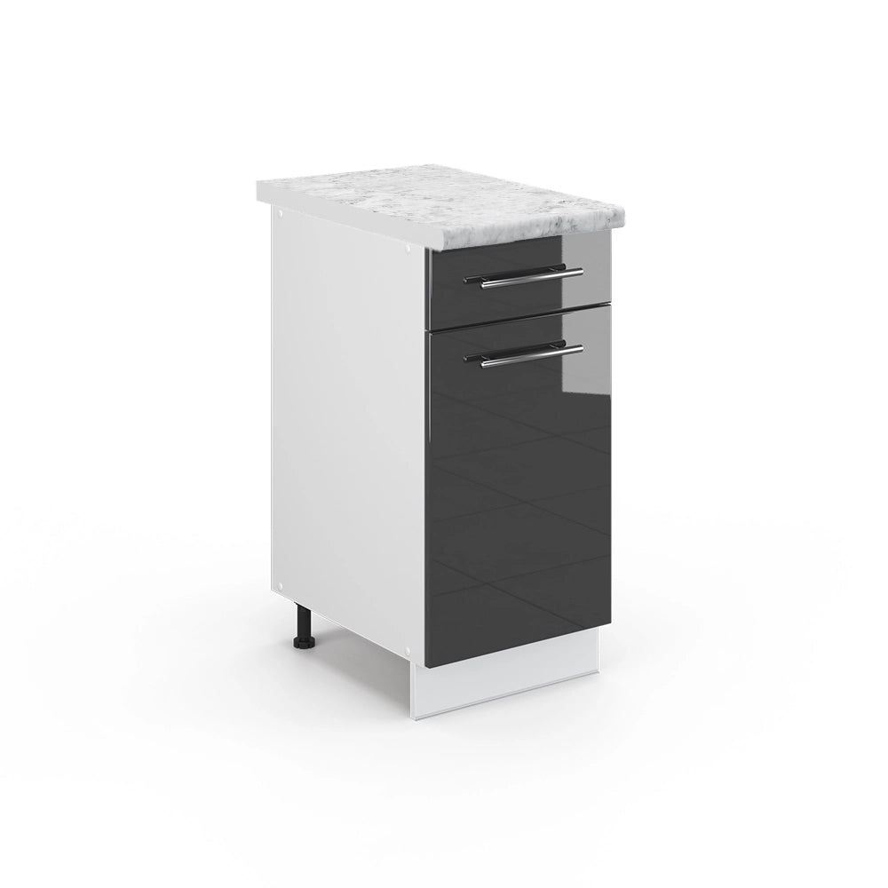 Mobiletto base per cucina Fame-Line Antracite lucido/Bianco 40 cm, PL Marmo Vicco