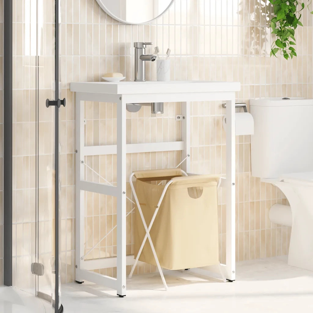 Struttura per Lavabo da Bagno Bianca 59x38x83 cm in Ferro 338497