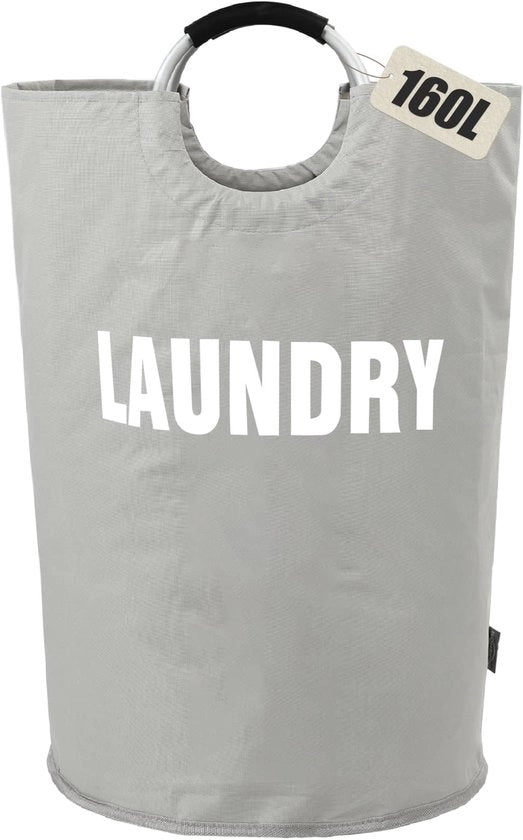 Sacchetto per bucato pieghevole da 160L (7 colori), sacchetto per bucato pieghevole, contenitore per abbigliamento (grigio, XXL) RECYCLABILE
