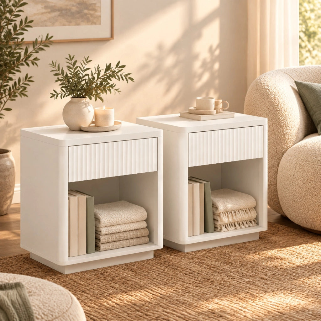 Set di 2 comodini 55 x 40 x 63,5 cm in MDF bianco, mobile contenitore