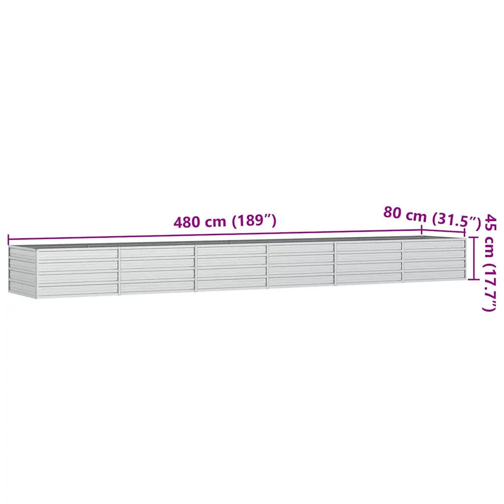 Letto Rialzato Giardino 480x80x77 cm in Acciaio Zincato Argento 316902