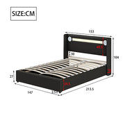 Letto matrimoniale con LED Bluetooth - Xylo - 140x200 cm - Nero - USB e rivestimento in similpelle