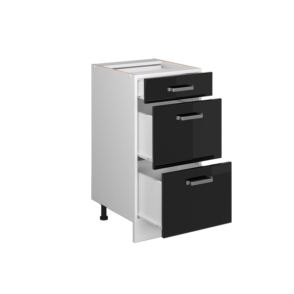 Vicco Mobiletto base per cucina Nero lucido 40 cm con cassetti, senza piano di lavoro