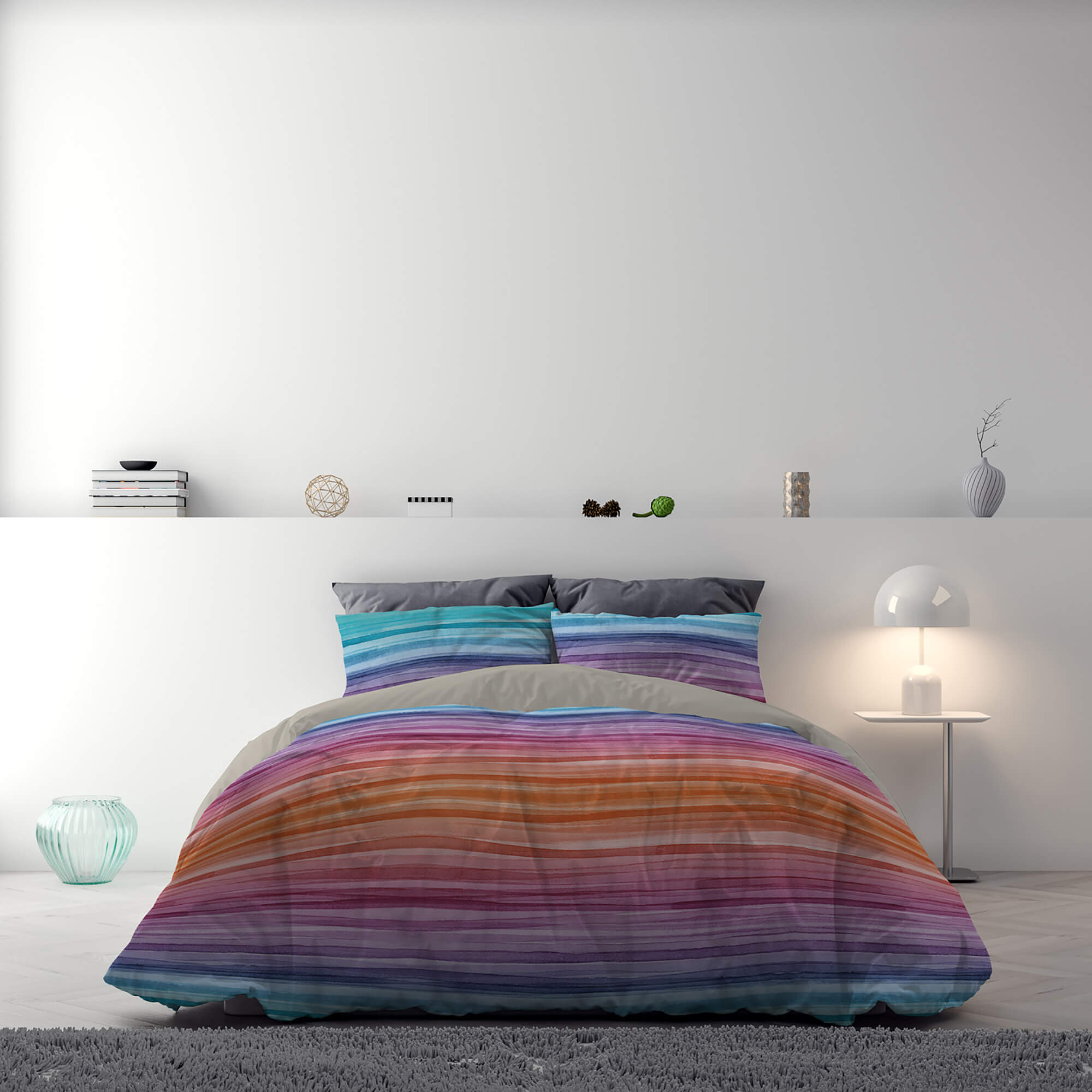 Copripiumino Matrimoniale con Stampa sul Sacco e Federe Doubleface Rainbow