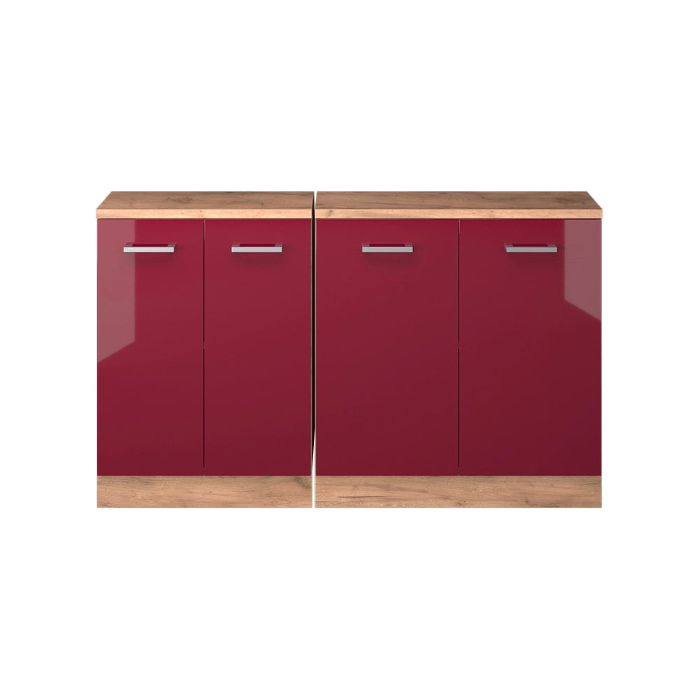 Mobile cucina sottotetto R-Line Rosso lucido/Rovere dorato 140 cm Set di 2 carcasse armadio profondità 60 cm Vicco