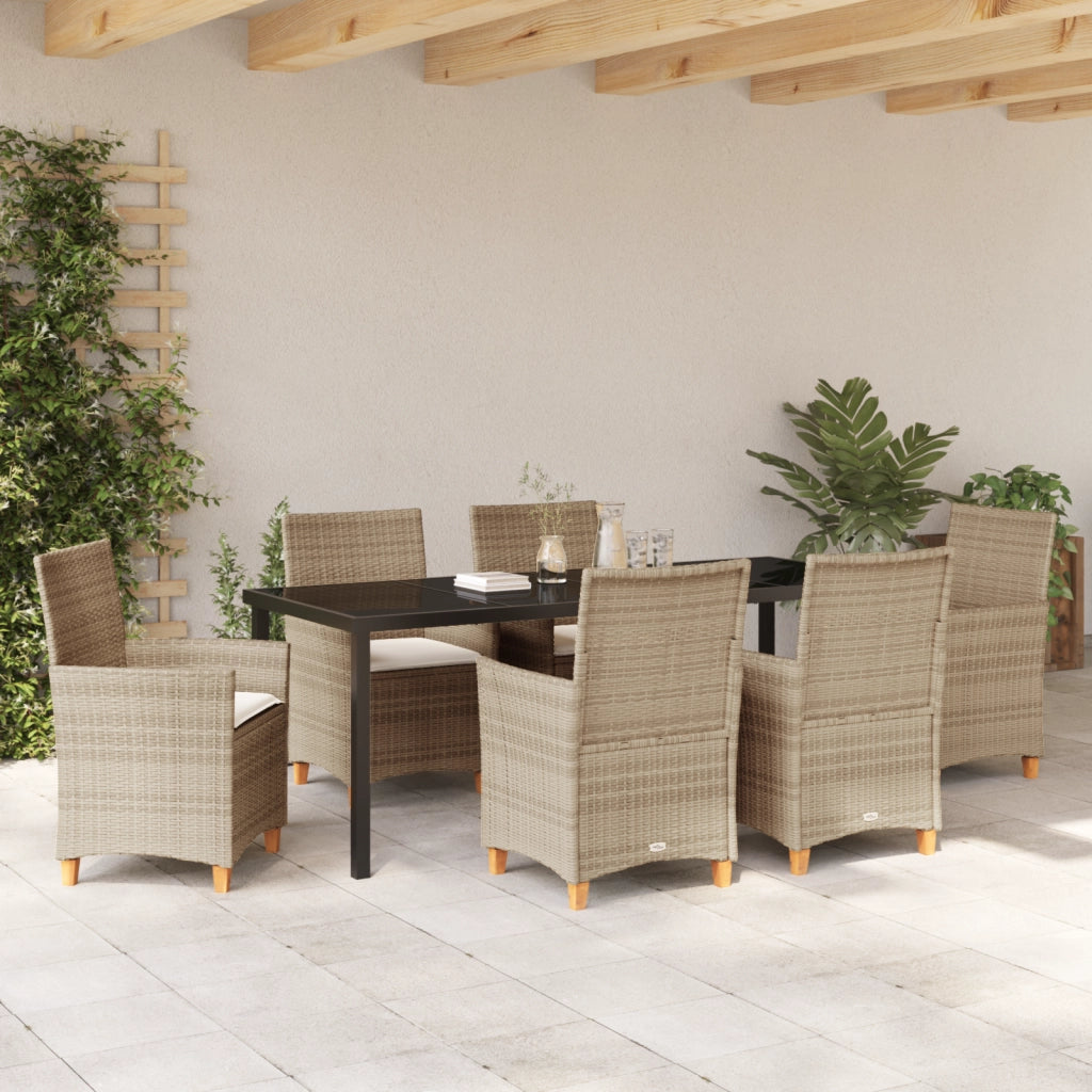 Set da Pranzo da Giardino da 7 con Cuscini Beige in Poliestere