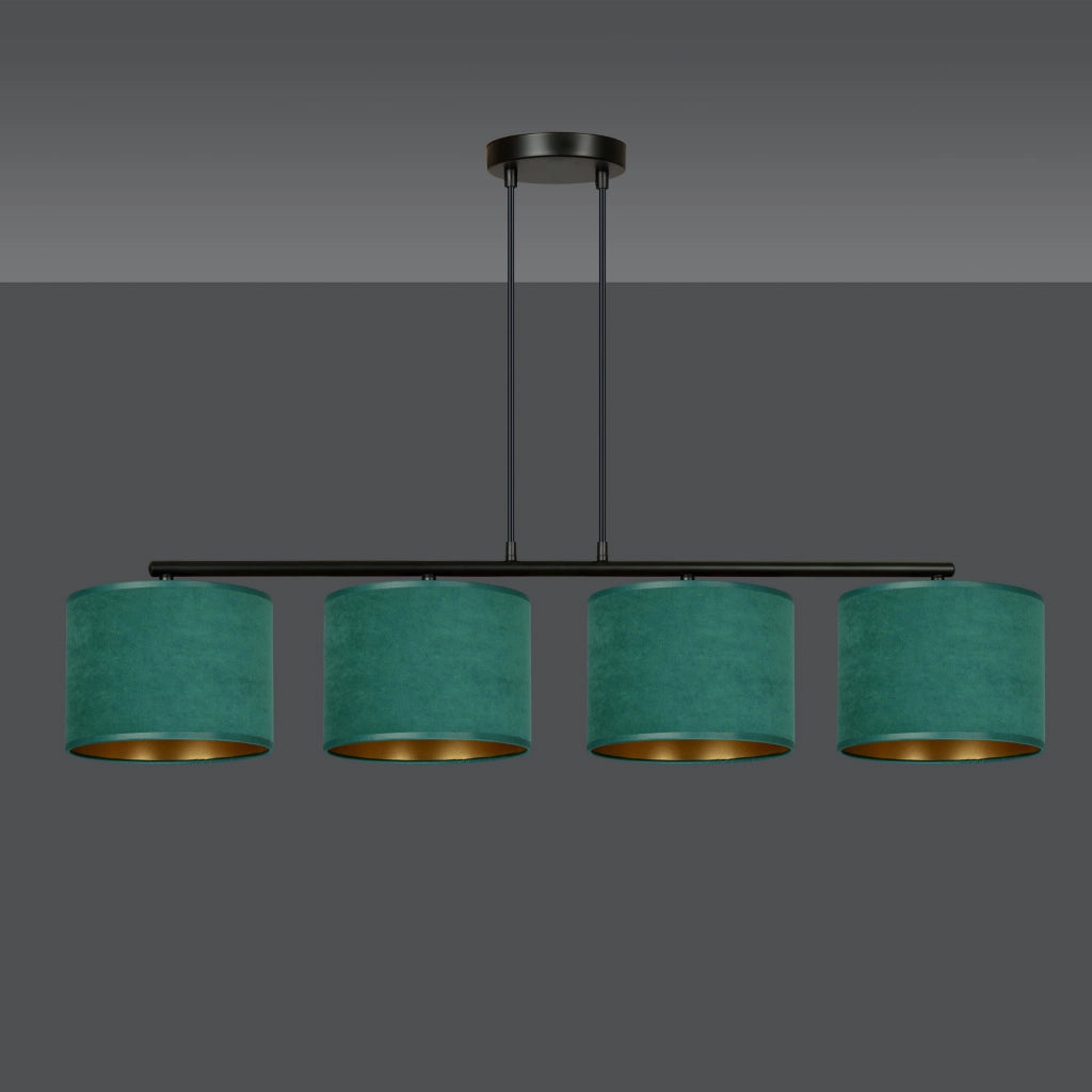 Lampadario Emibig Hilde 4 luci E27 verde oro nero tessuto
