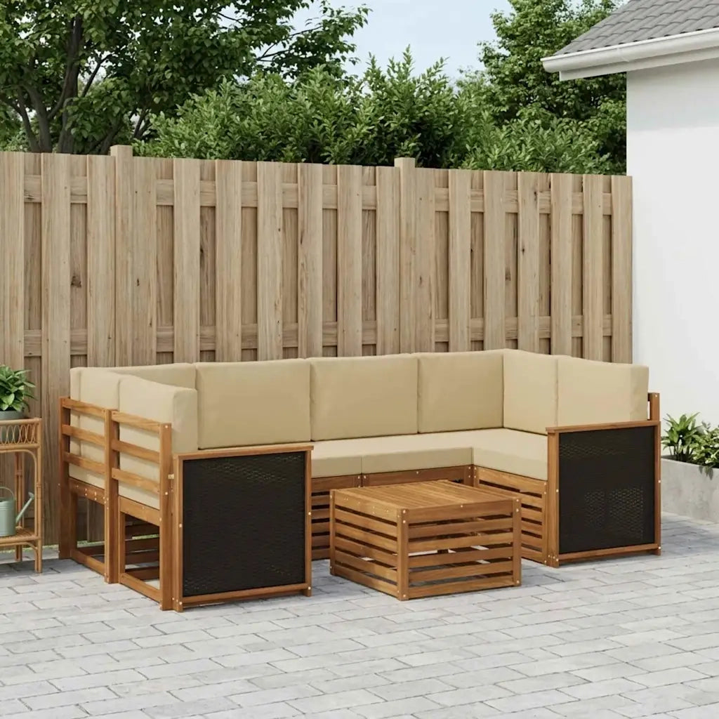 Set di divani da esterno con cuscino 7 pcs Naturale e Beige 3384074