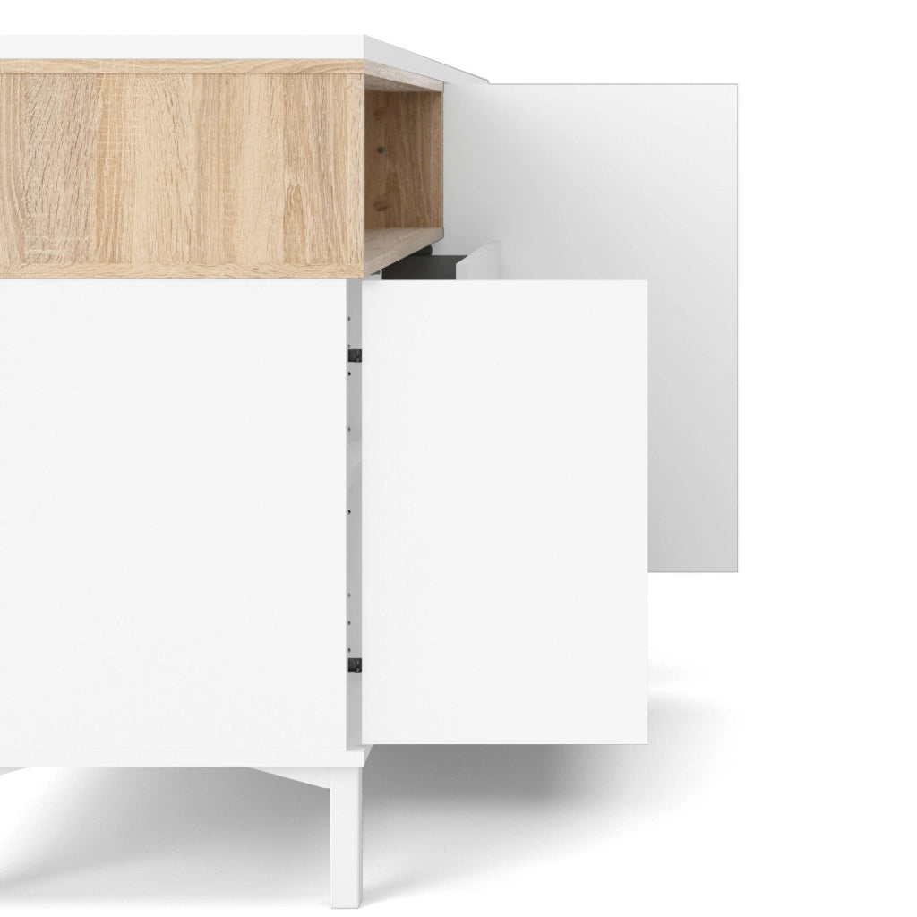 Credenza Julie, Buffet da soggiorno, Madia da salotto, Dispensa da cucina, 176x48 h90 cm, Bianco e Quercia