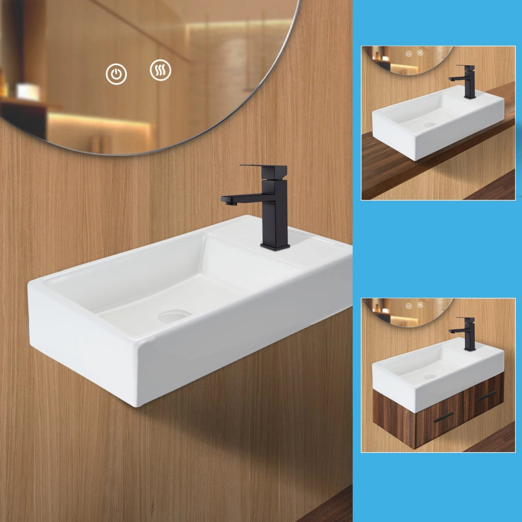 ZMH Lavabo da appoggio rettangolare in ceramica 40x22x10cm bianco lucido