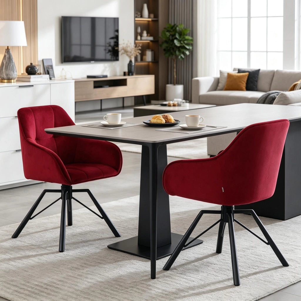 SEDIA girevole 360° con braccioli velluto rosso vino Set da 2 pezzi