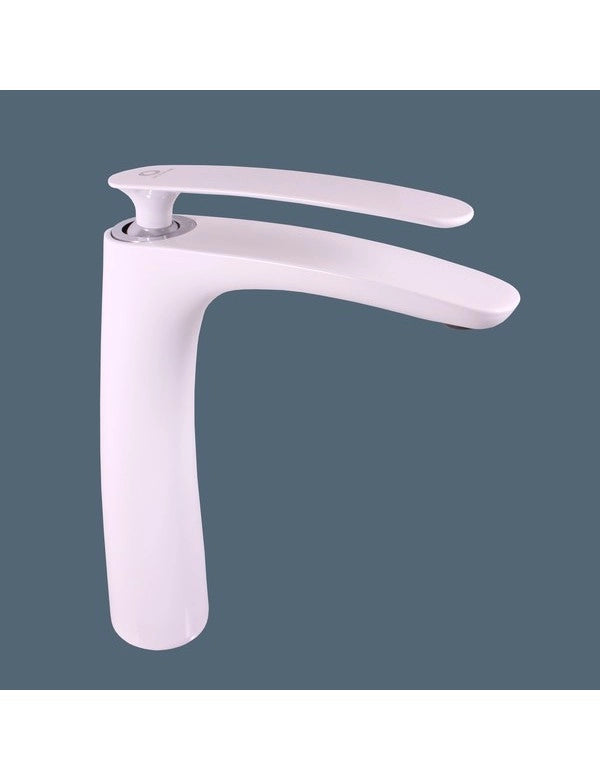 Miscelatore lavabo alto TIGRIS in ottone cromato bianco senza sifone H. 26cm
