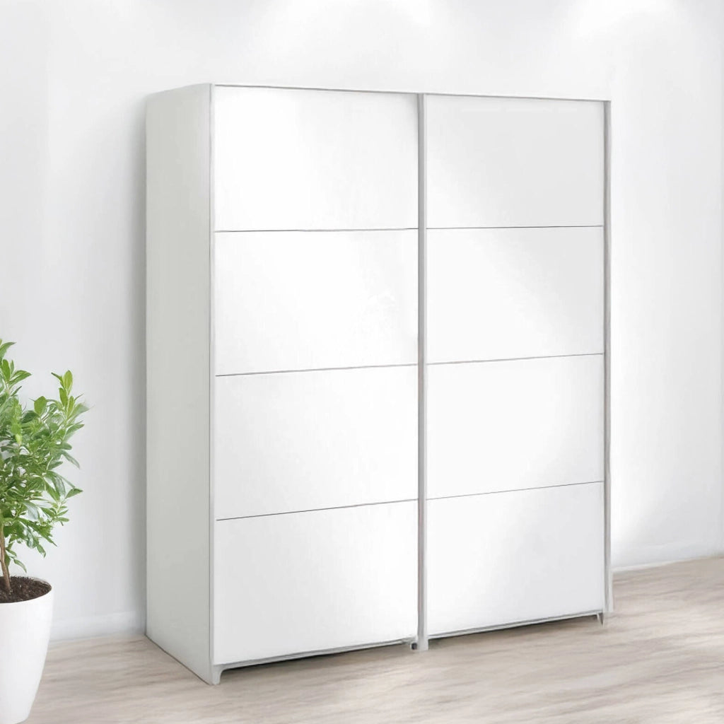 Guardaroba 2 ante Paeng, Mobile camera da letto, Cabina armadio portabiti, Armadio appendiabiti, 182x61 h220 cm, Bianco lucido