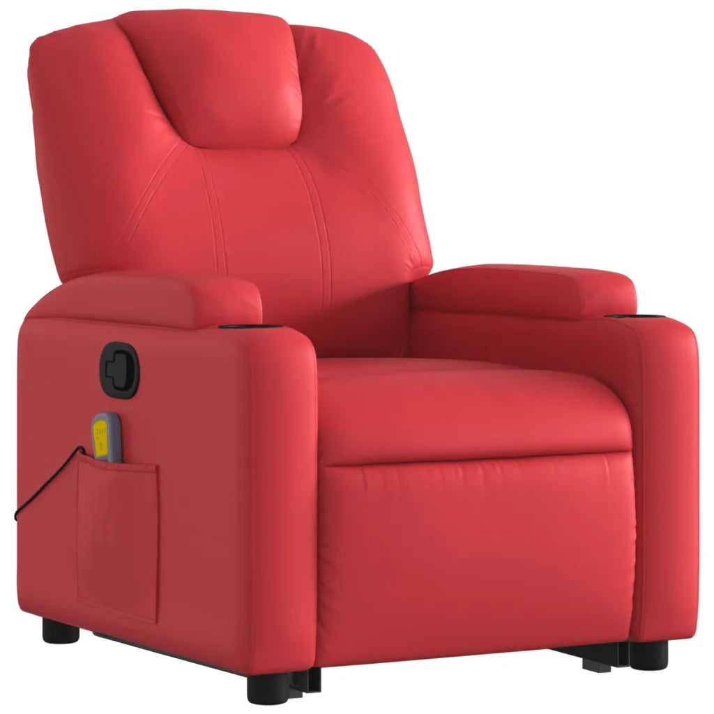 Poltrona Alzapersona Reclinabile Massaggio Rosso in Similpelle 3204442