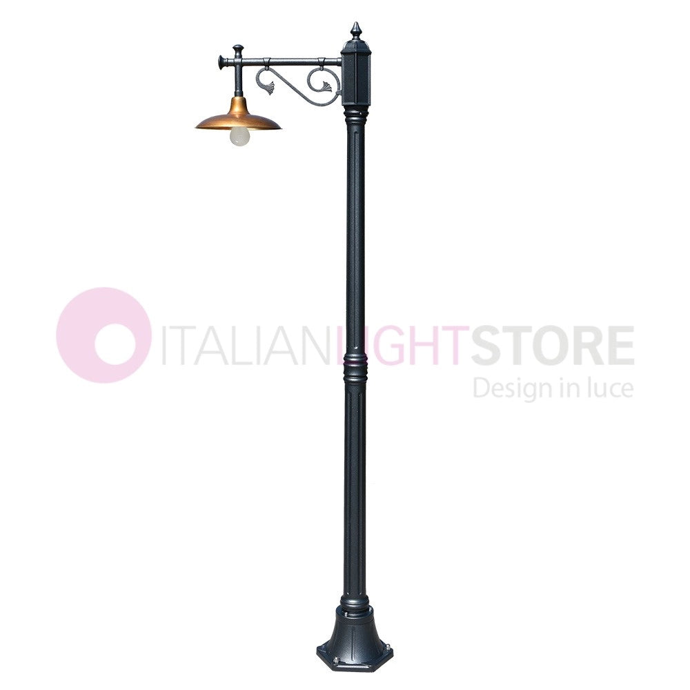 NIKE ANTRACITE Lampione da giardino 1 luce con piatto in ottone anticato