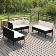 Set Divani da Giardino 6 pz con Cuscini in Polyrattan Nero cod mxl 38296