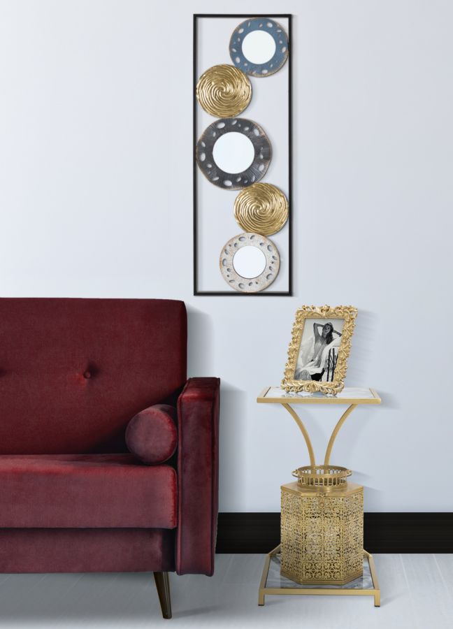 Tavolinetto Glam Level 40x35x60 cm in Ferro MDF e Vetro Oro e Multicolor