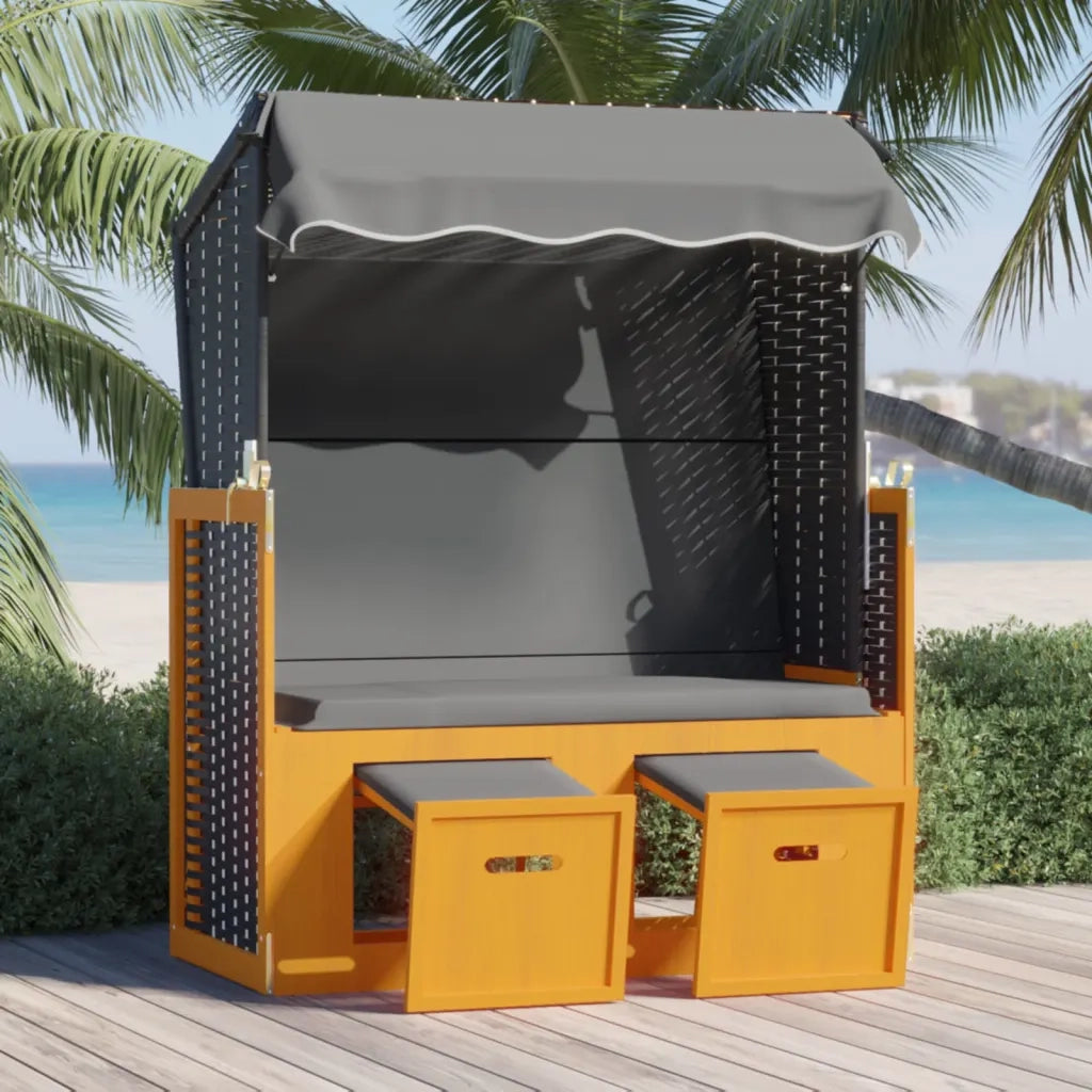 Strandkorb e Tettoria Polyrattan Legno Massello Nero Antracite 318658