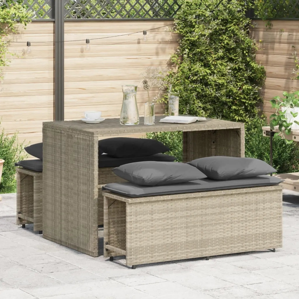 Set Pranzo da Giardino 3pz con Cuscini Grigio Chiaro Polyrattan