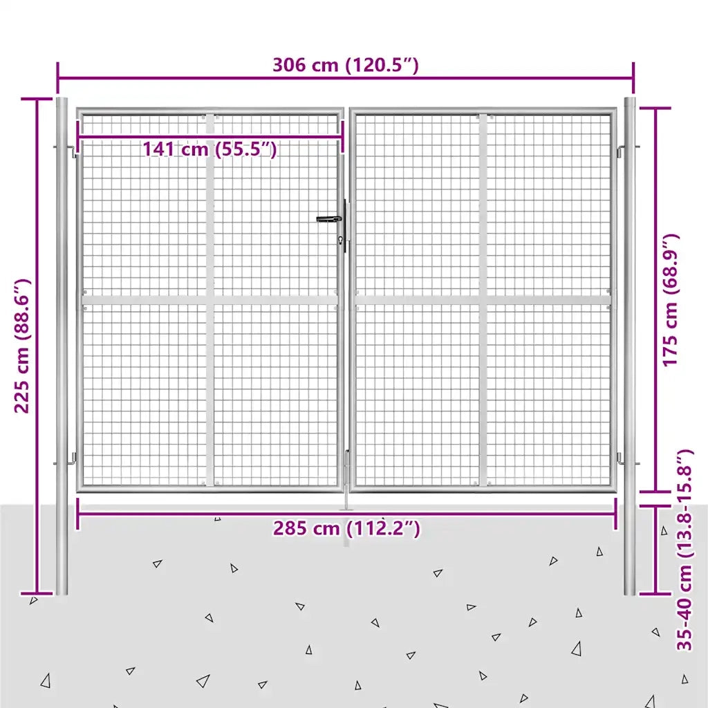 Cancello per Giardino in Acciaio Zincato 306x225cm Argento