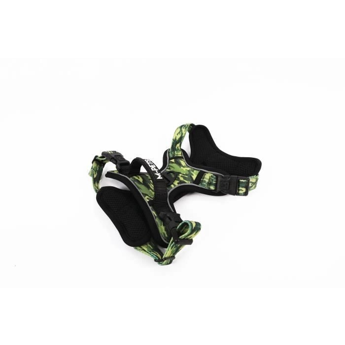 Pettorina - M PETS - HIKING - Camouflage M - Tessuto imbottito - Clip di sicurezza - Maniglia - Guinzaglio posteriore/anteriore