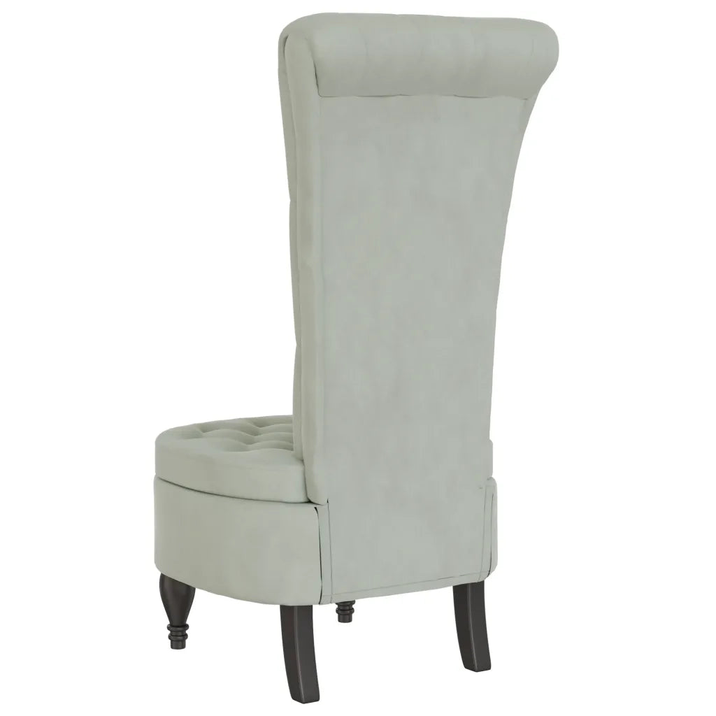 Poltrona | Sedia Schienale Alto Design con Bottoni Velluto Grigio Chiaro
