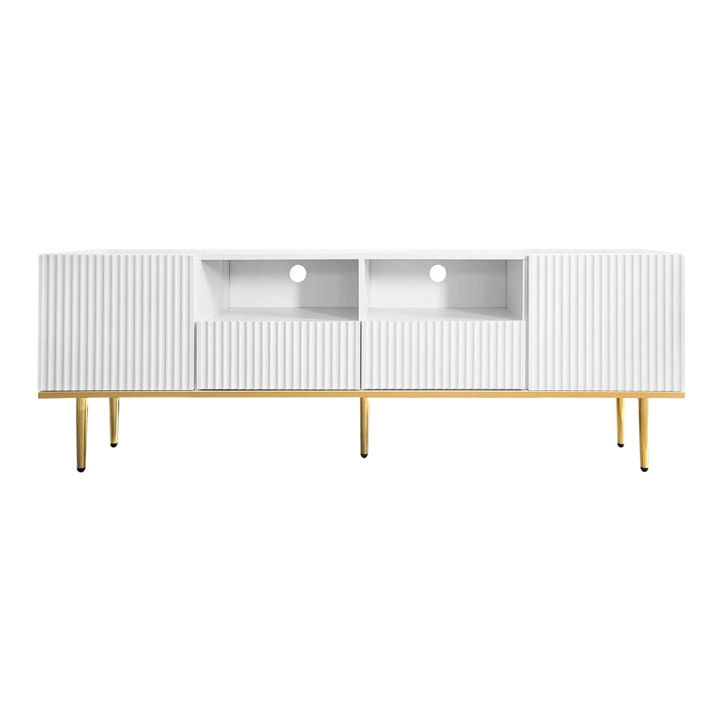 Mobile TV con 2 Cassetti e 2 Vani; Dettagli Dorati; Stile Moderno; Soggiorno; 165??36??55 cm; in Pannello Truciolare; Bianco