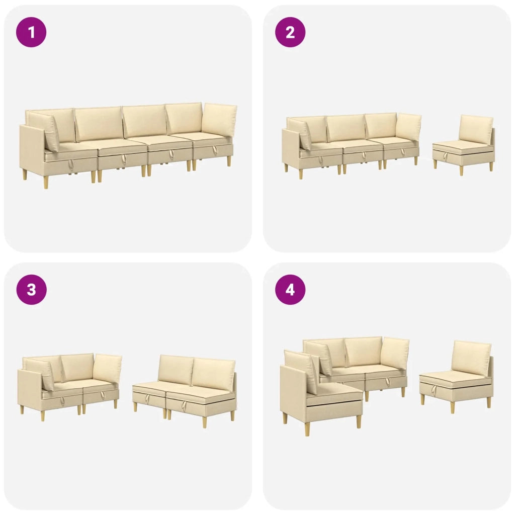 Set di mobili per il soggiorno con cuscino 4 pcs Crema Tessuto 3413709