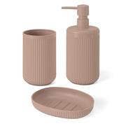 Set accessori bagno 3 pz con dispenser portaspazzolino e portasapone rosa cannettato Arizona