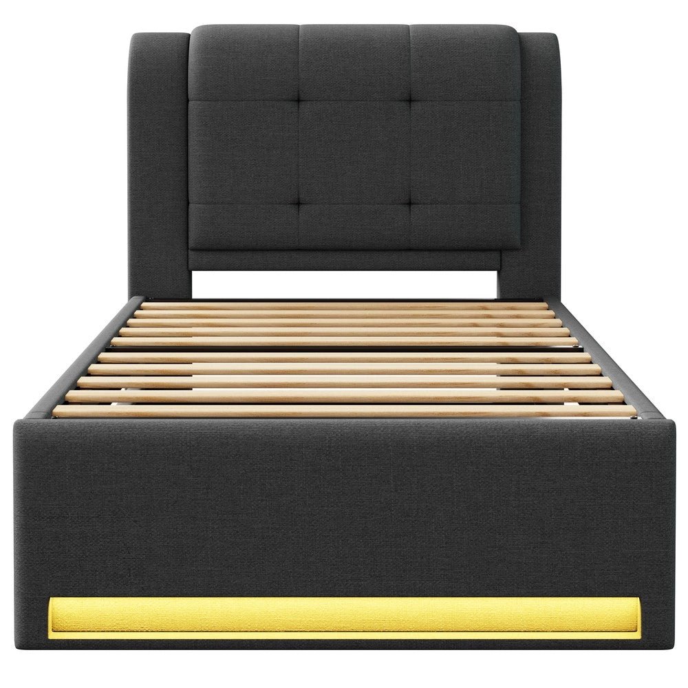 Letto Imbottito con Letto Estraibile e LED ¨C Xylo ¨C Grigio 90x200