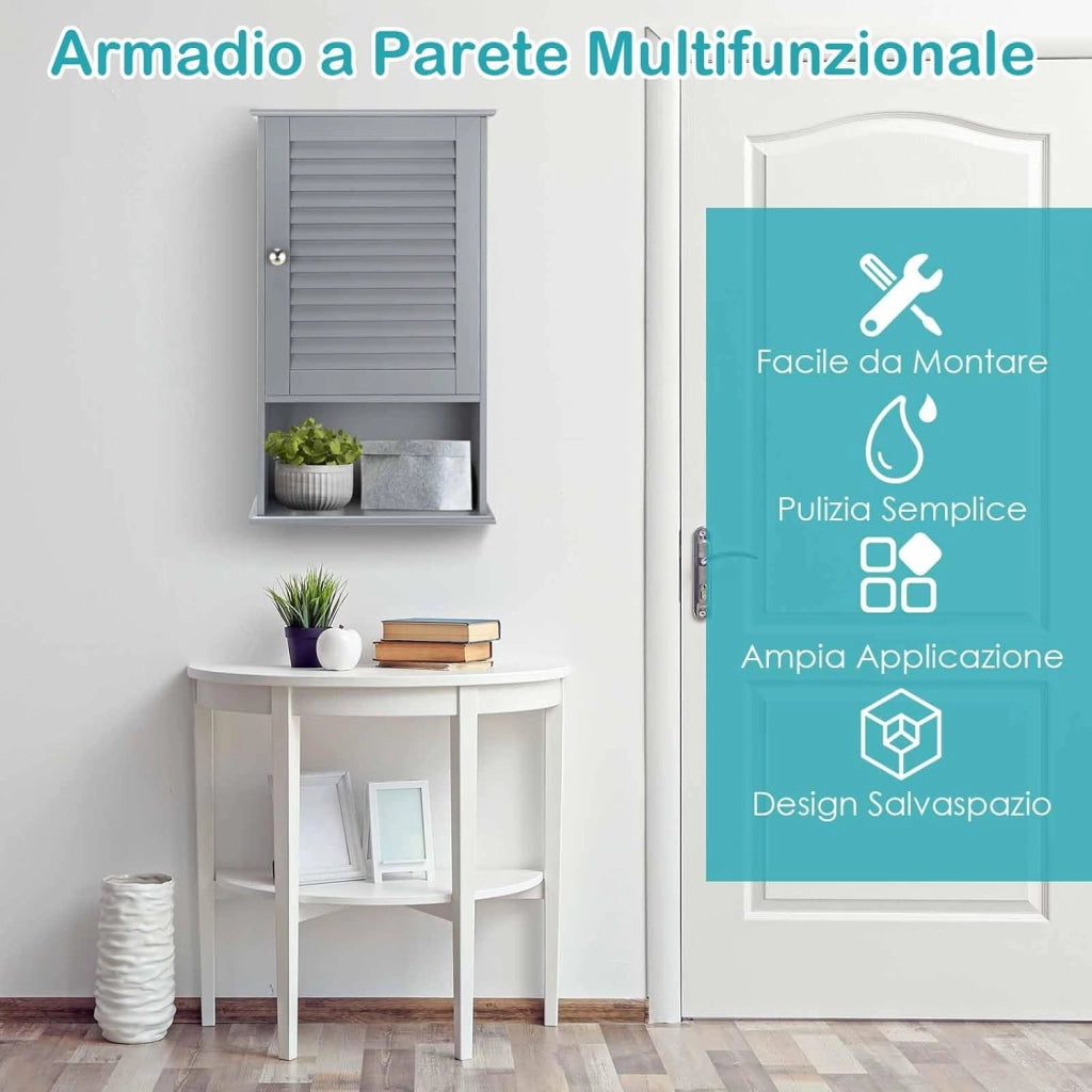 Armadio del Bagno Montato a Muro, Mensola Interna Regolabile, Struttura in MDF di QualitÃ , Pratico e Salva Spazio, Design Unico (Grigio)