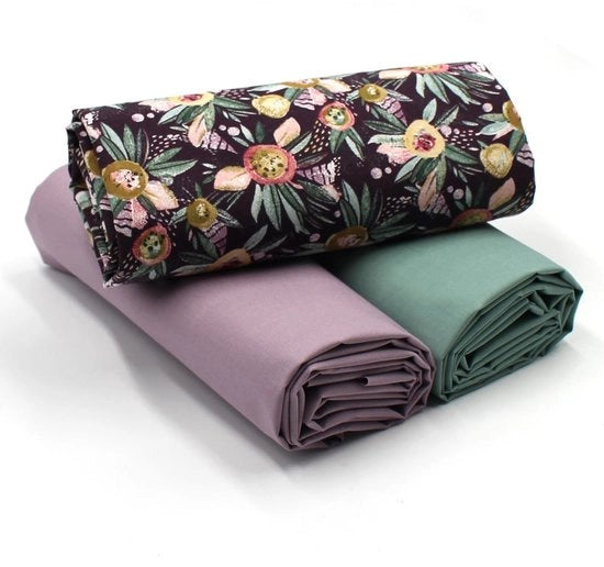Set di tessuto in cotone a 1,5m design + 2x selezione di tessuto a colori omologati 100% cotone (Set44)