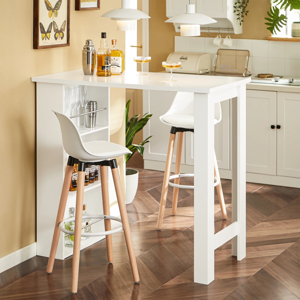 SoBuy Tavolo Alto da Cucina, Tavolo da Bar Moderno con Ripiani di Stoccaggio, Design Salvaspazio per Cucina Piccola, Soggiorno, Angolo Bar o Studio Bianco 112 x 57 x 106 cm FWT17-II-W