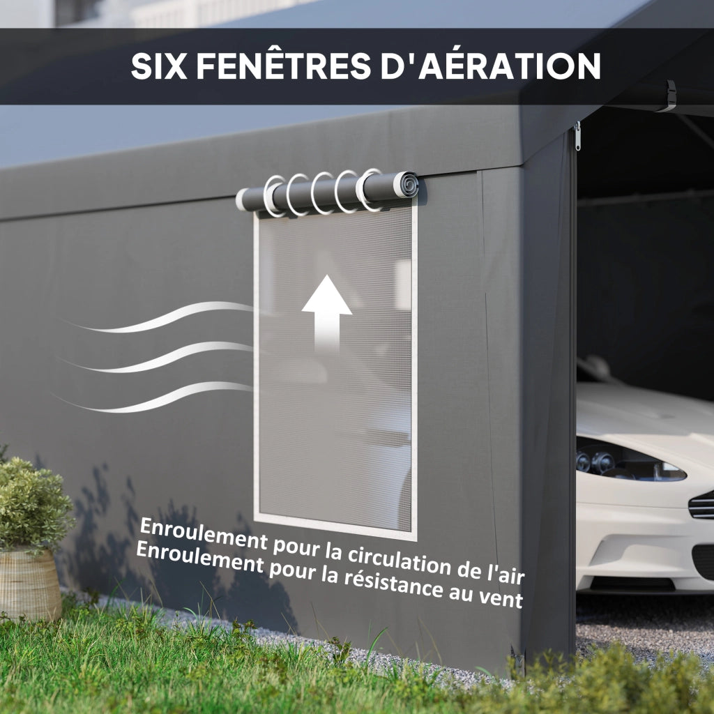 Carport Tenda Garage 3x6m ¨C Xylo ¨C Grigio Scuro con Pareti Laterali, 2 Porte e 4 Finestre