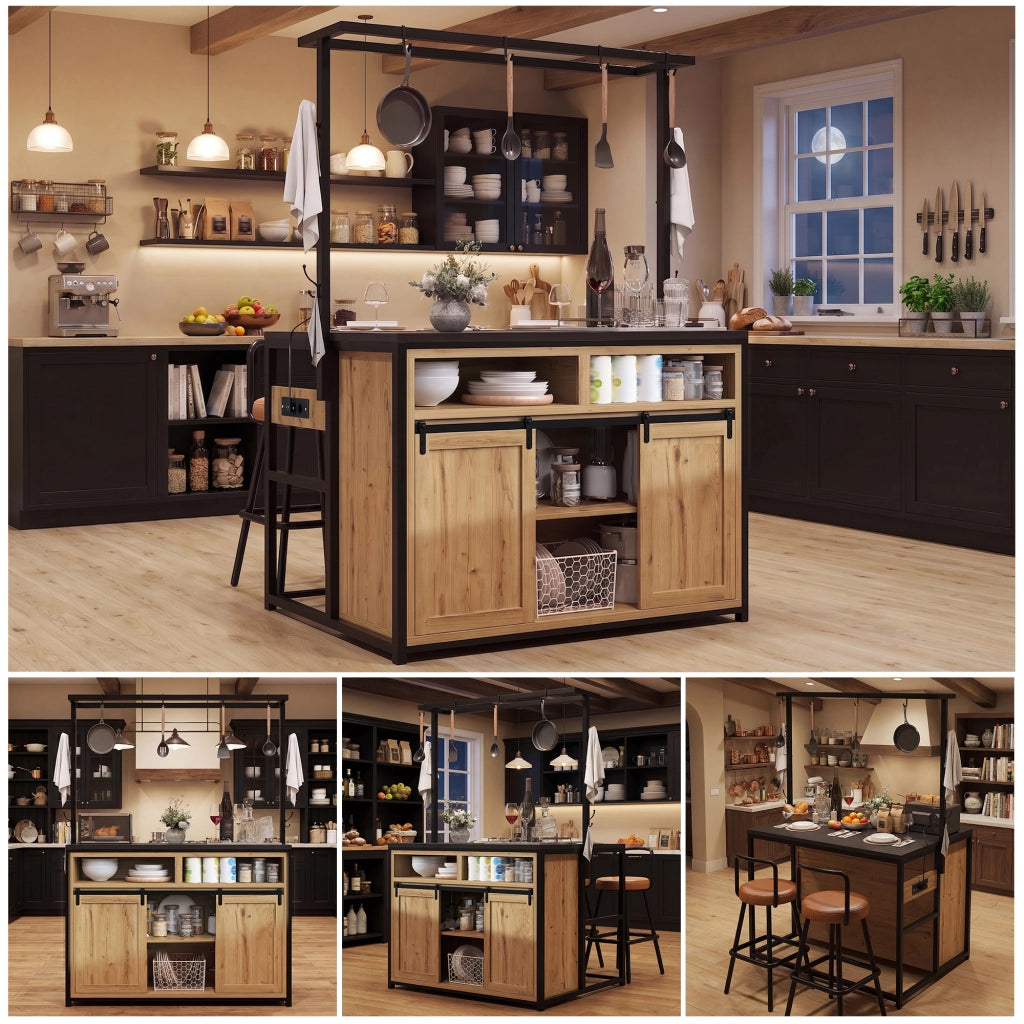 ARMADIO CUCINA 107x62x183 cm Legno e metallo, con prese e USB