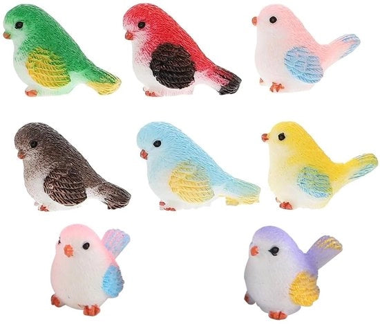 Set di uccelli da giardino miniaturi da 8 - Uccelli realistici in resina - Decorazione per giardino - Decorazione DIY - Impermeabile all'acqua - Leggero e compatto - Uccelli decorativi