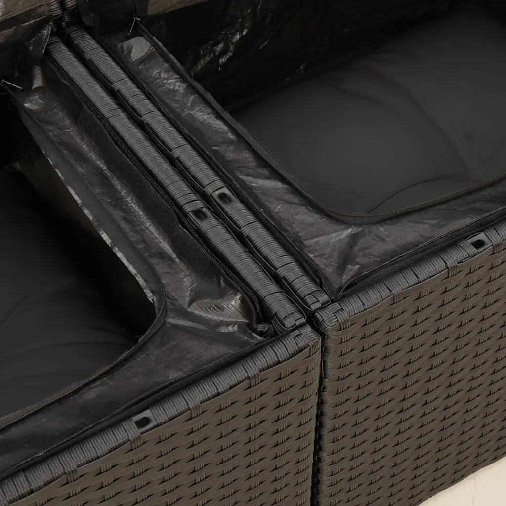 Divano da Giardino con Cuscini a 2 Posti Nero in Polyrattan 365994