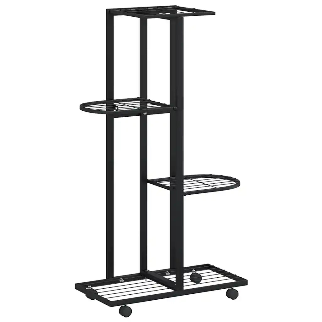 Fioriera a 4 Piani con Ruote 44x23x80 cm Ferro Nero