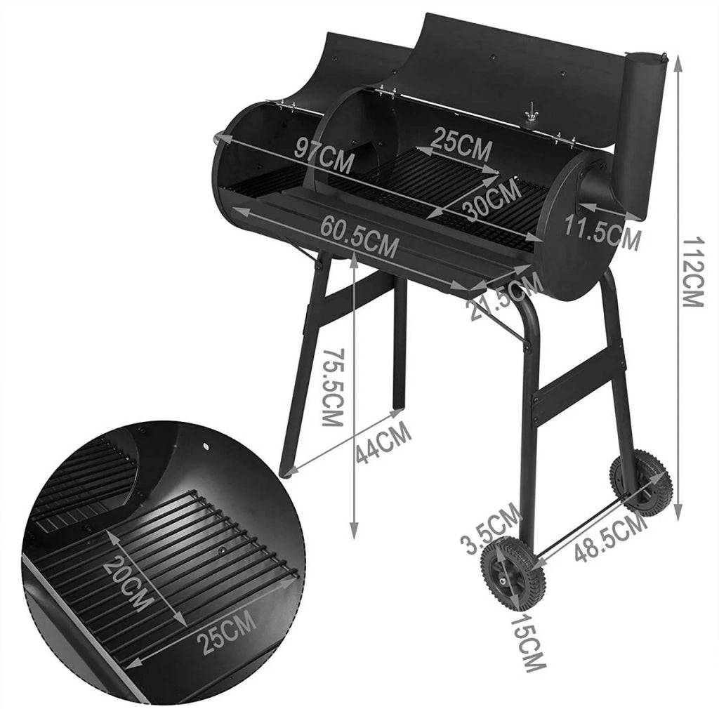 Carrello portacarbone barbecue 2 scomparti con ruote di trasporto nero 19_0000937