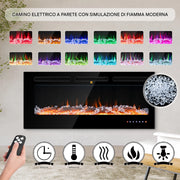 Camino Elettrico a Incasso Riscaldante Parete Fiamma Regolabile Telecomando 105cm