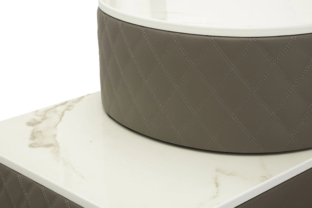 TOELETTA SHARON GRIGIA C/PUFF GAMBE ARGENTO CM 120X40X75 (MISURA PUFF Ø36X39)