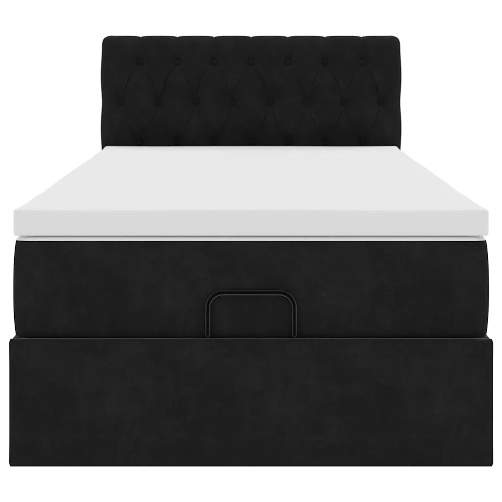 Struttura Letto Pouf con Materasso Nero 90x190 cm in Velluto 3311815