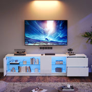 Mobile TV 160x40x52 cm con LED; 2 cassetti e anta; MDF bianco