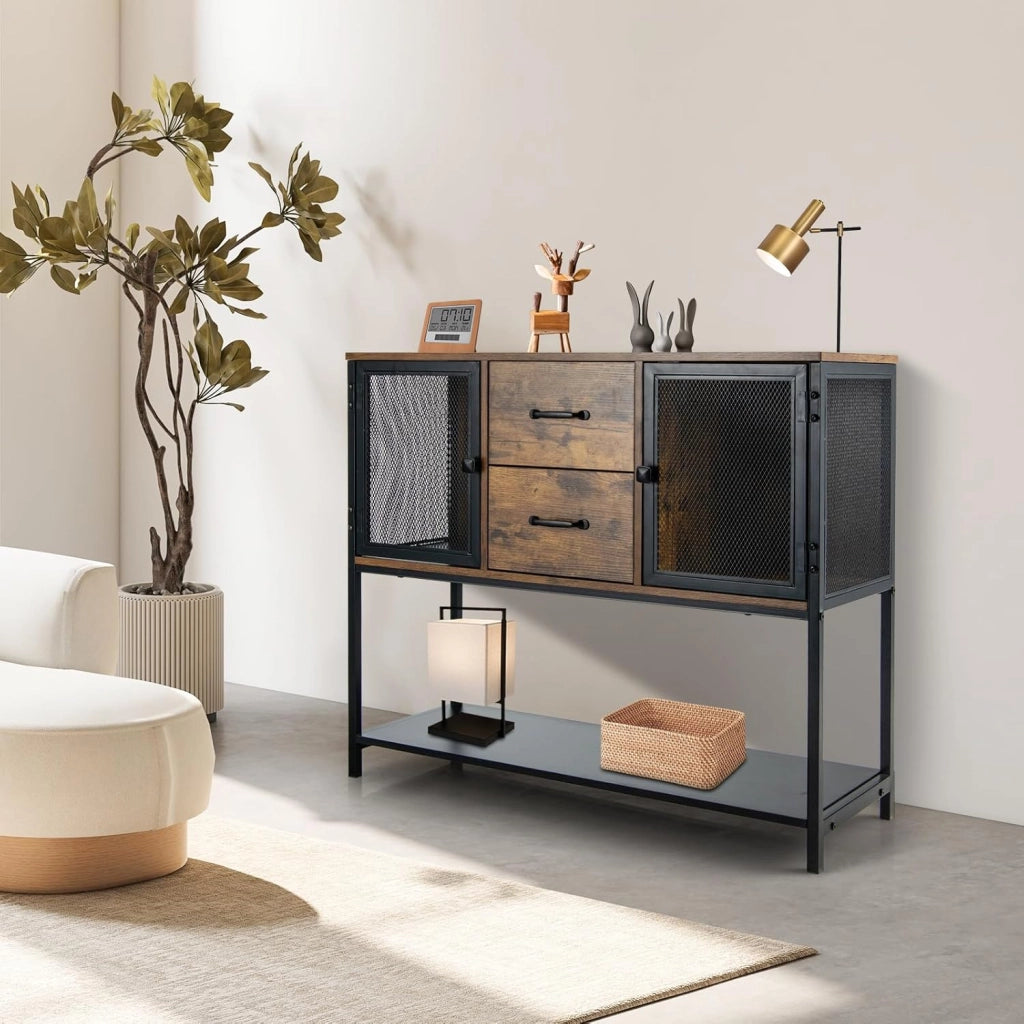 COSTWAY Credenza Moderna con Tanto Spazio, Credenza Cucina con 2 Armadietti di Metallo, 2 Cassetti Estraibili e Ripiano Inferiore, 26,5 x 29 x 15 cm