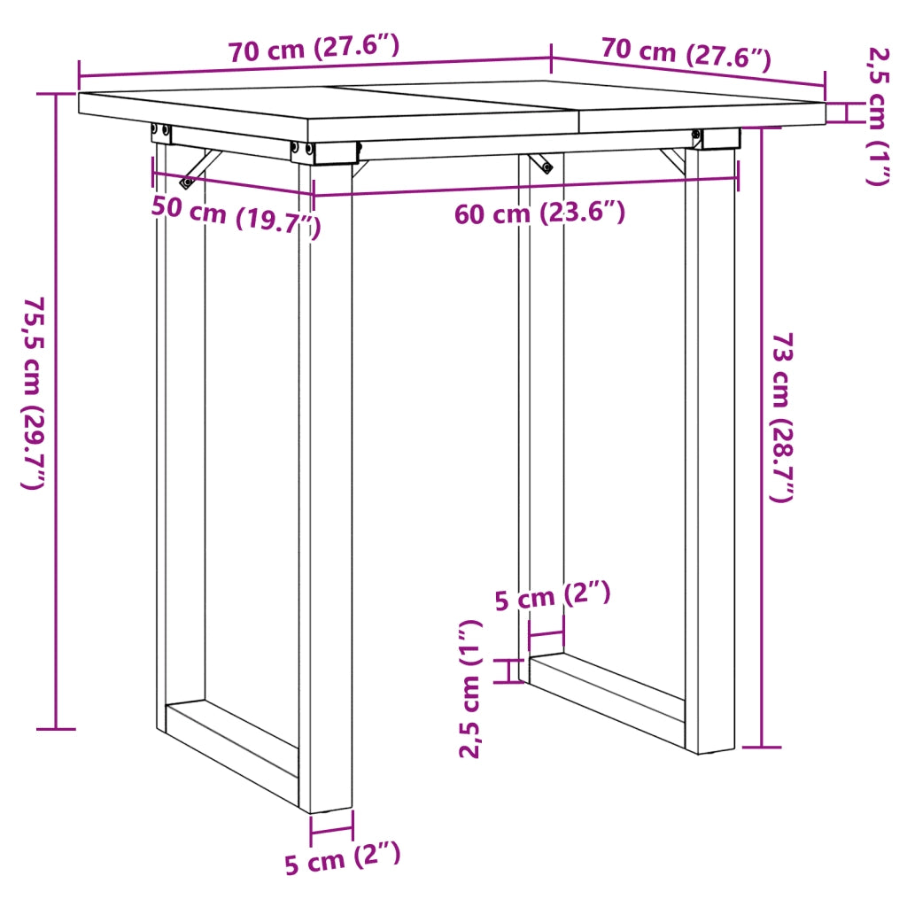 Tavolo da Pranzo Telaio a O 70x70x75,5 cm Legno Pino e Acciaio