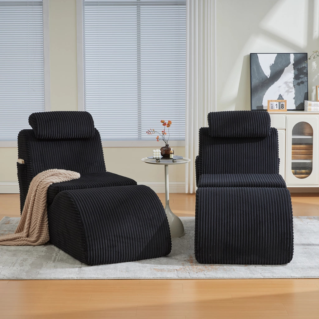 Poltrona Ergonomica con Tasca Laterale e Cuscino Rimovibile in velluto a coste Nero